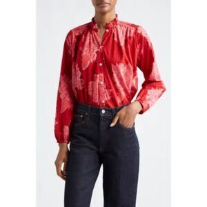 Anthropologie Mille Francesca High Neck Blouse in Crimson Floral SZ XS